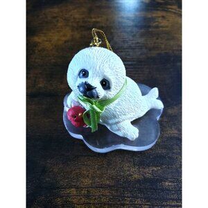 Vintage Morehead Endangered Young'uns Baby Seal with Red Cardinal Christmas Orna